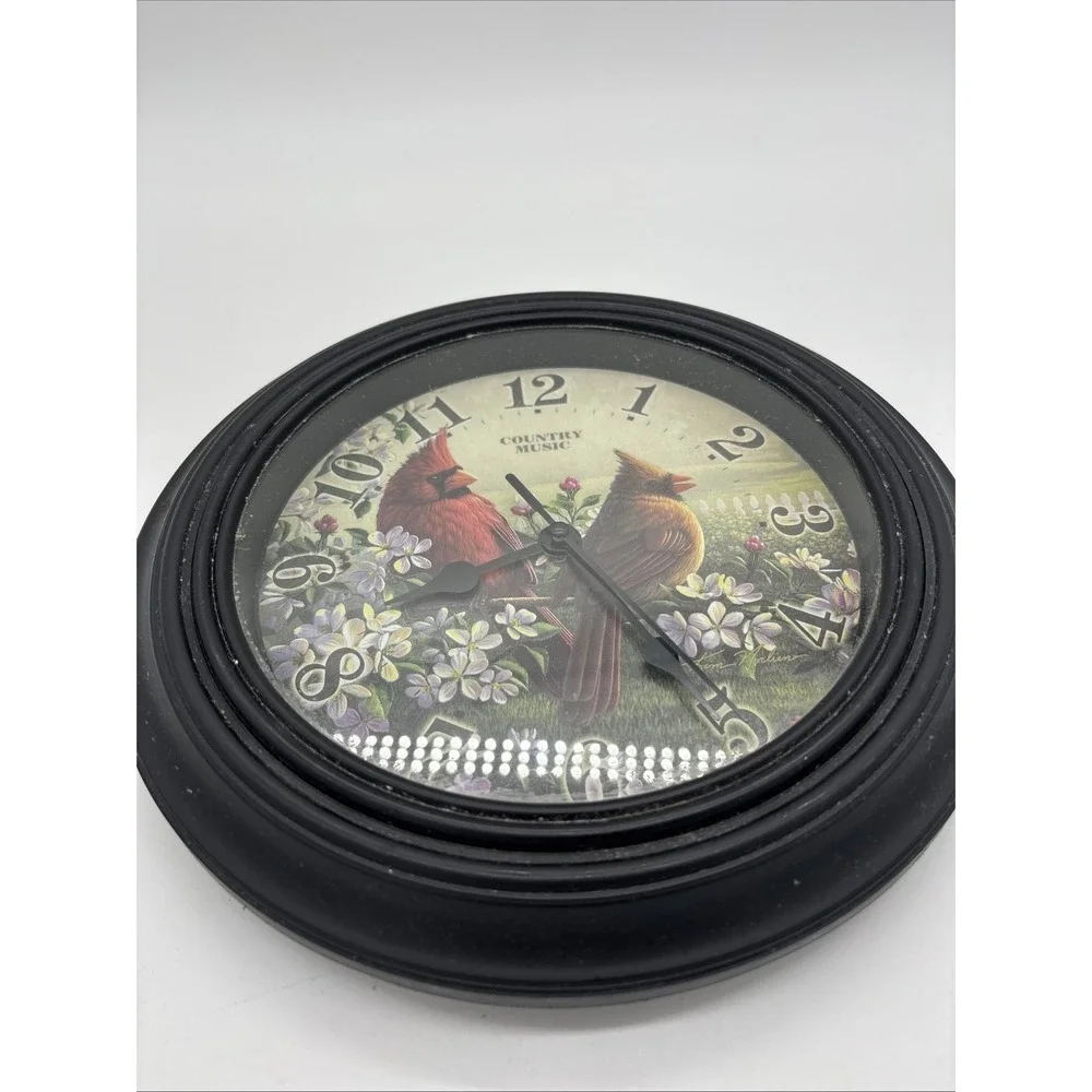 Northern Cardinal Wall Clock With Floral Background ( Country Music )